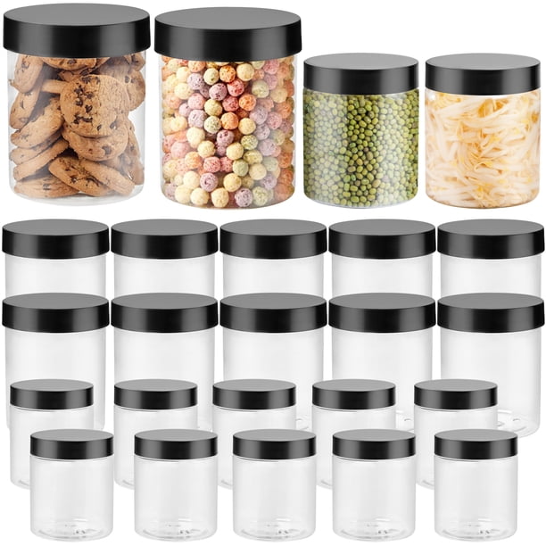 LotFancy 24 Pack Plastic Jars with Lids, 16 oz (12 Pack) 8 oz (12 Pack ...