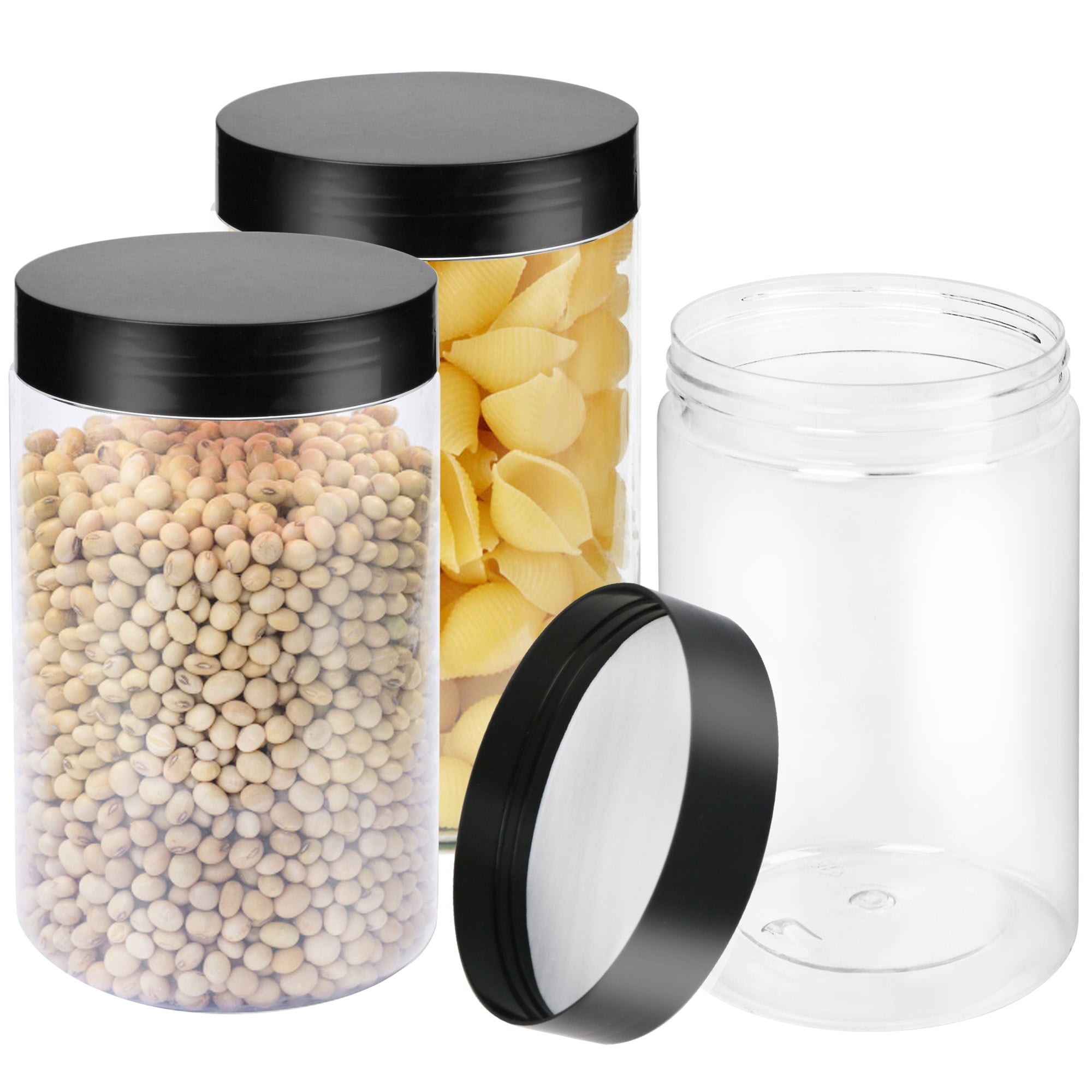 3 Pack - Half Gallon Large Clear Empty Plastic Storage Jars with Lids -  Square Food Grade Air