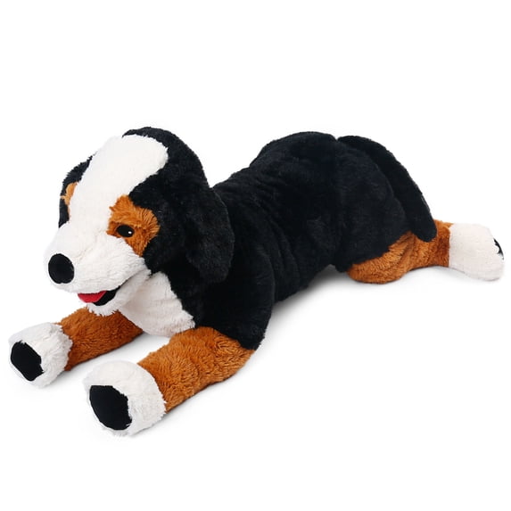 LotFancy 27 in Dog Stuffed Animal, Large Retriever Plush Toy Gift, Black, Brown and White