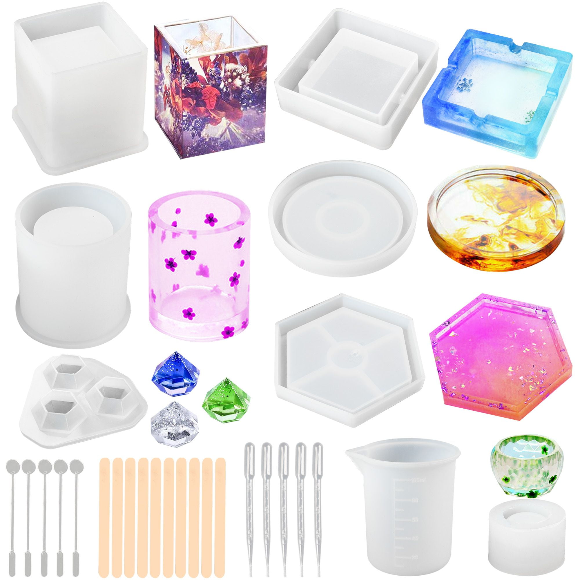LotFancy 28 Pcs Epoxy Resin Molds Silicone Coaster Ashtray Molds