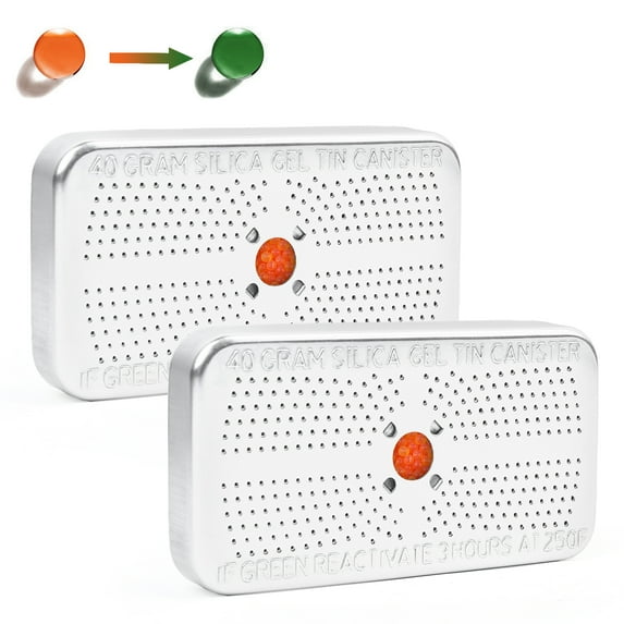 LotFancy 2Pack 40G Silica Gel Desiccant Canister,Reusable Indicating Dehumidifier Desiccant