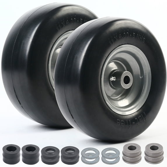 LotFancy 2Pcs 11x4.00-5" Tire and Wheel for Zero Turn Lawn Mowers, Flat Free Solid Smooth Tread Tire