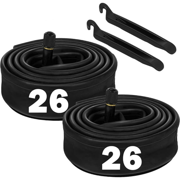 LotFancy 2Pcs 26 x 2.125/2.35/2.40 Bike Inner Tubes for Mountain Bike, 32mm Schrader Valve, 2 Tire Levers