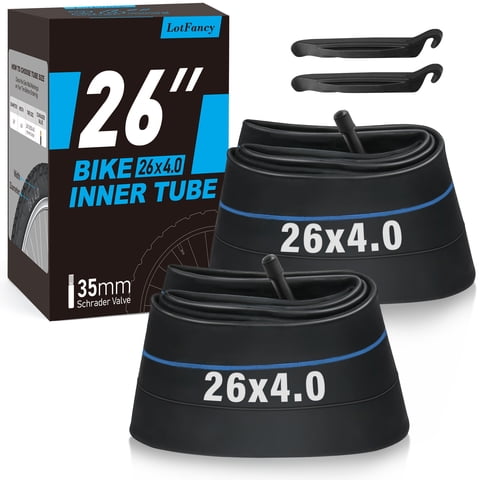 LotFancy 2Pcs 26 x 4.0/3.50/3.80 Fat Bike Tubes, 35mm Schrader Valve, 2 Tire Levers