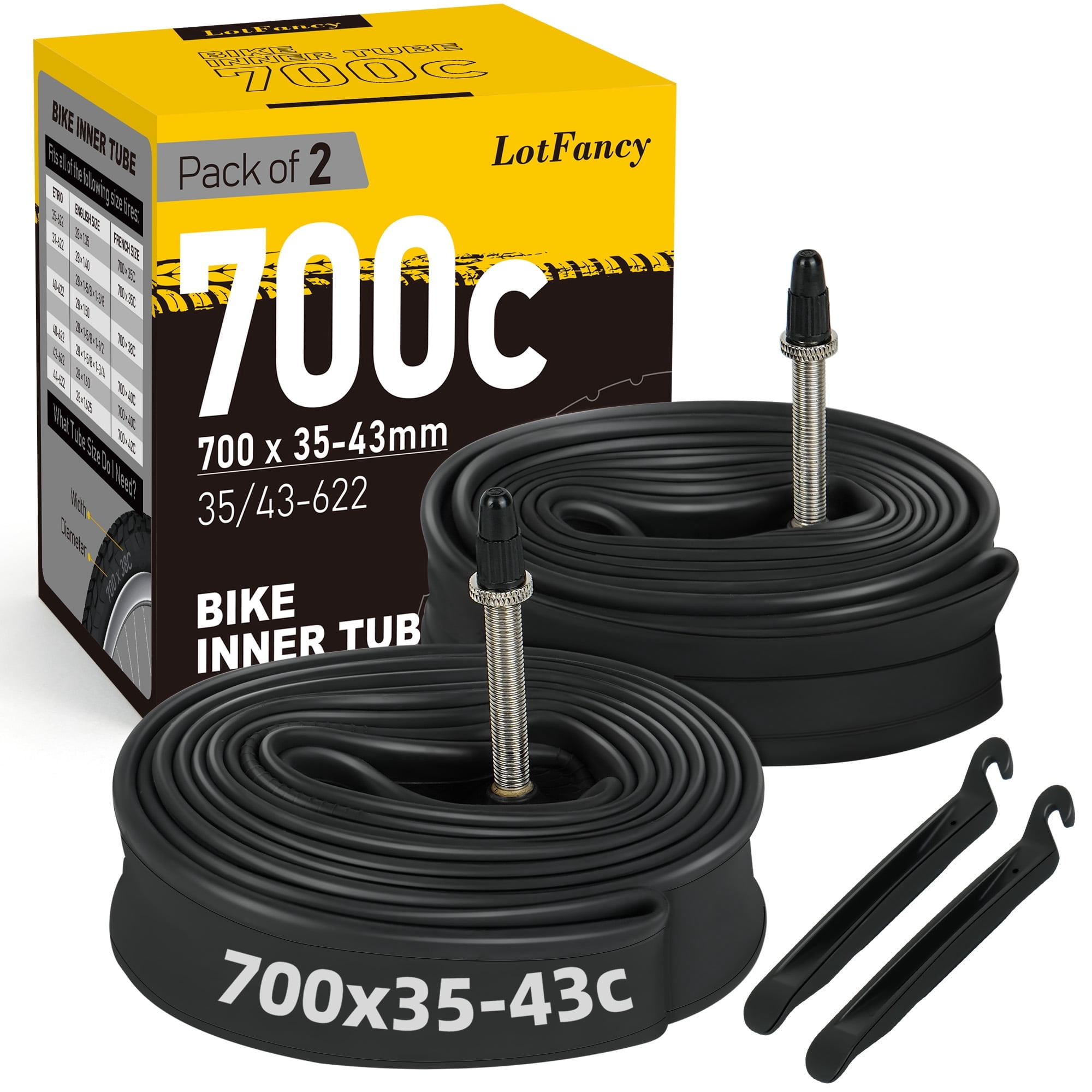 LotFancy 2Pcs 28" 700x35/37/38/40/42/43c Bike Inner Tubes, 40-622 28" x 1-5/8 x 1 1/2