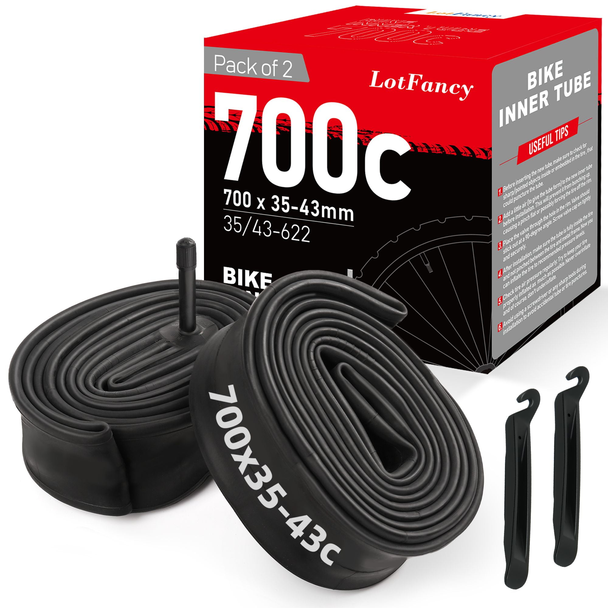 LotFancy 2Pcs 28 in 700 x 35c 43c Bike Tubes 32mm Schrader Valve 2 Levers Walmart