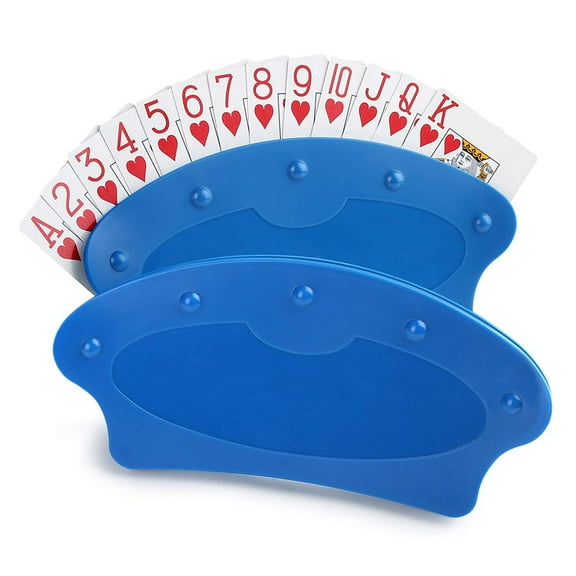 LotFancy 2Pcs Playing Card Holder for Kids Seniors, Plastic, Blue