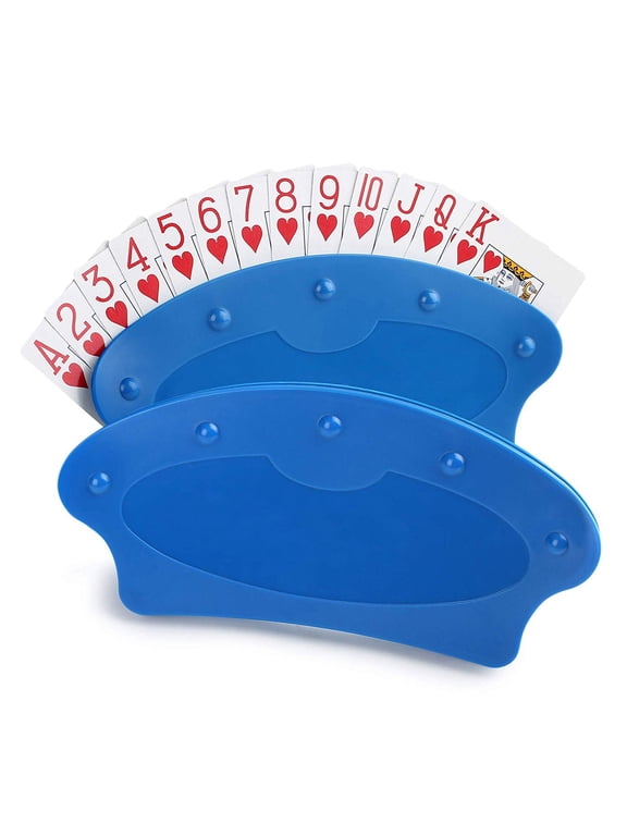 2Pcs Playing Card Holder for Kids Seniors, Plastic, Blue