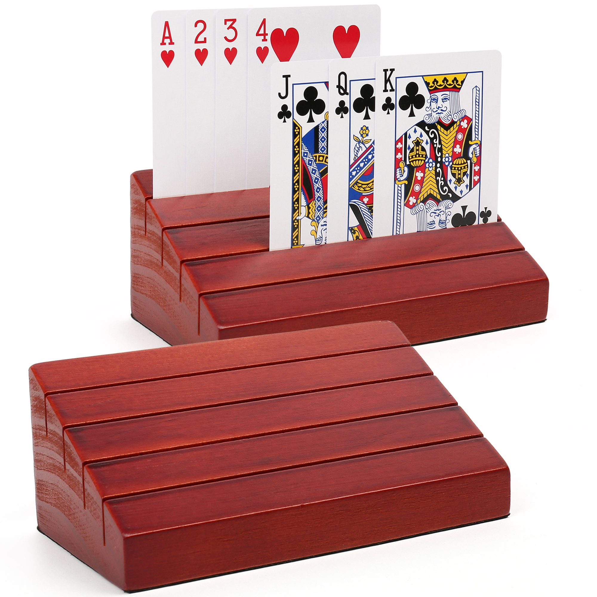 Wooden Playing Card Holders for Kids, Adults and Seniors. Wood Playing Card Tray Racks for Bridge canasta Uno Card Playing GSE Games & Sports