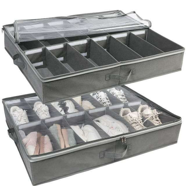 LotFancy 2Pcs Under Bed Shoe Storage Organizer, Adjustable Dividers