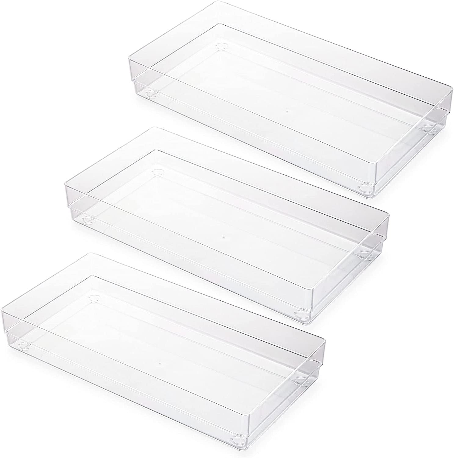 LotFancy 3 Clear Plastic Drawer Organizers, 12x6x2 in Drawer Storage  Containers 