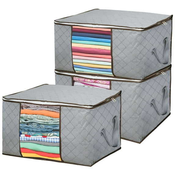 LotFancy 3 Storage Bags for Blanket, Clothes, Comforter, Bedding, Bedroom, 90L, Non-Woven Cloth