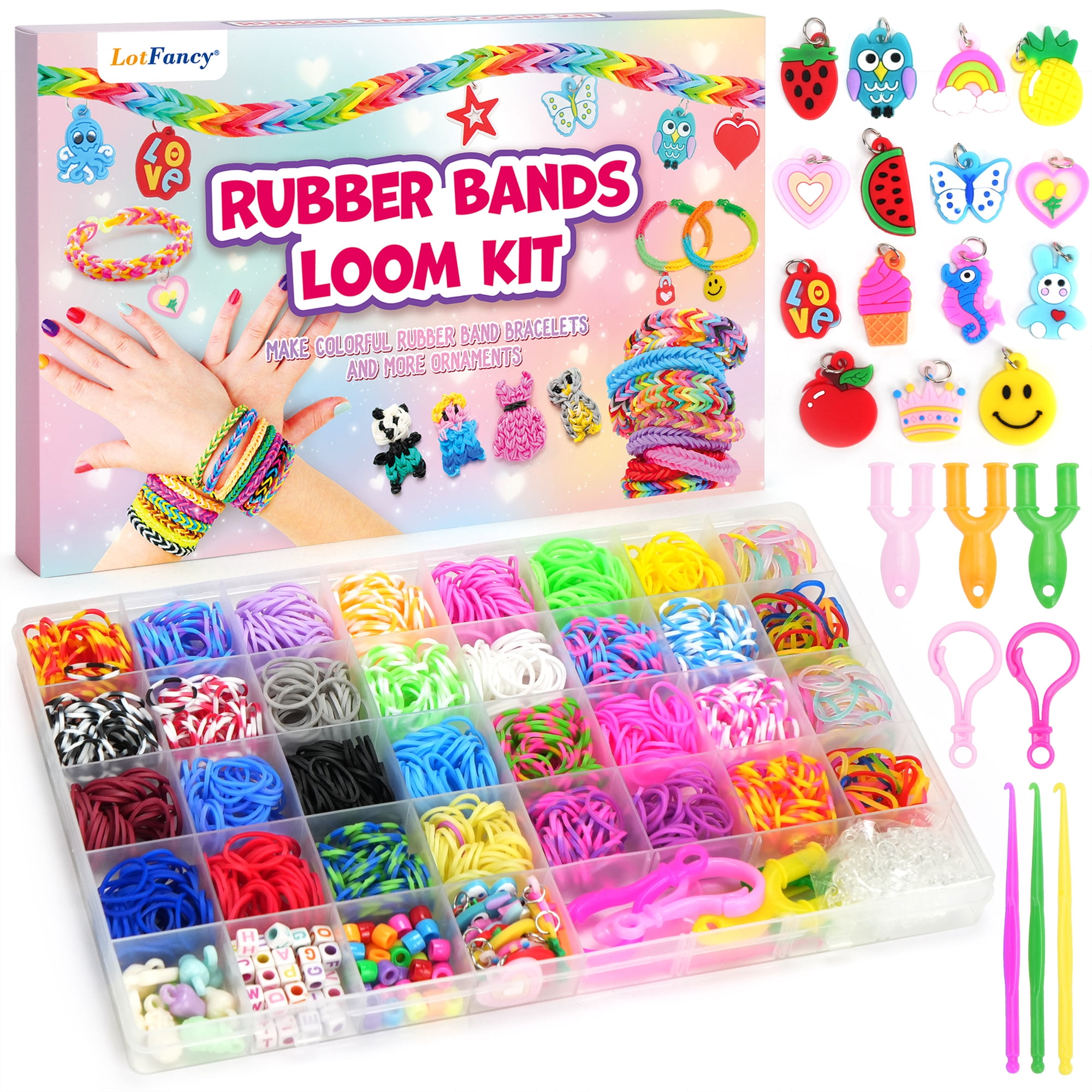 LotFancy 32 Colors Rubber Band Bracelet Kit, Loom Bracelet Making Refill Kit for Adults Ages 12+