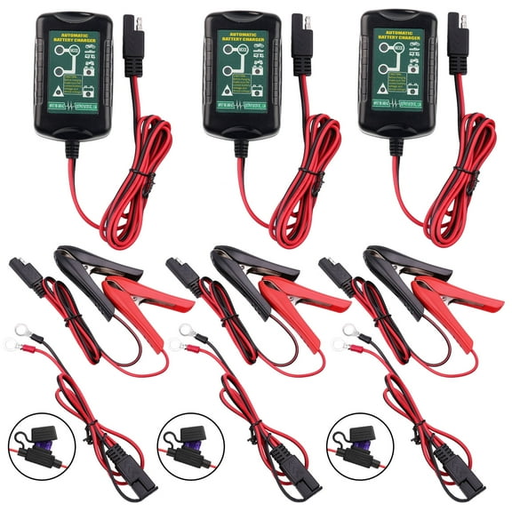 LotFancy 3Pcs 1.5A 6V-12V Fully Automatic Automotive Battery Charger