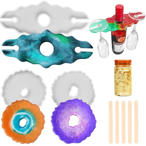 LotFancy 3Pcs Epoxy Resin Molds, Resin Wine Glasses Holder Coaster Mold, Clear