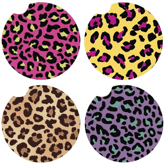 LotFancy 4 Car Ceramic Coasters, Car Cup Holder Absorbent Coasters, Multicolor