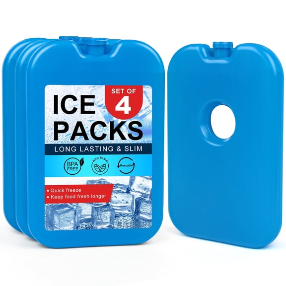 LotFancy 4 Ice Packs for Cooler and Lunch Box, Reusable Freezer Packs, 7x4.75x0.75 in