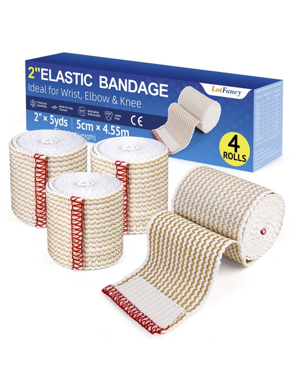4 Pcs Cotton Elastic Bandage Wrap, 2 inches x 15 feet , Cotton Compression Bandages
