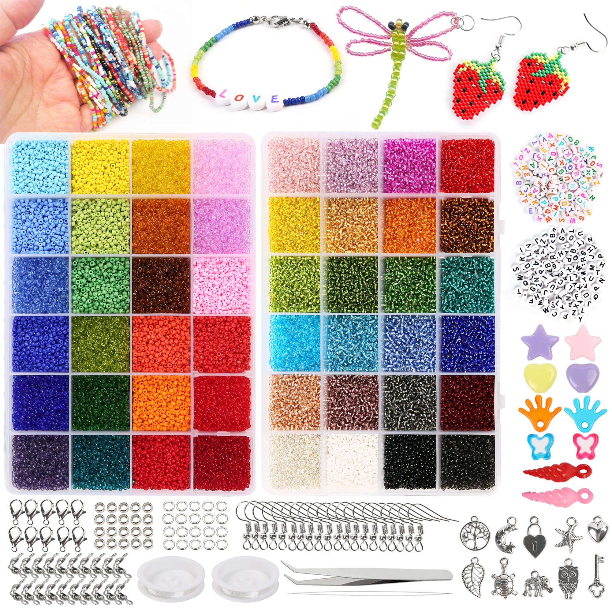 LotFancy 2mm Glass Seed Beads Bracelet Jewelry Making Kit for Kids 40000 Ct DIY Craft Girls Gifts