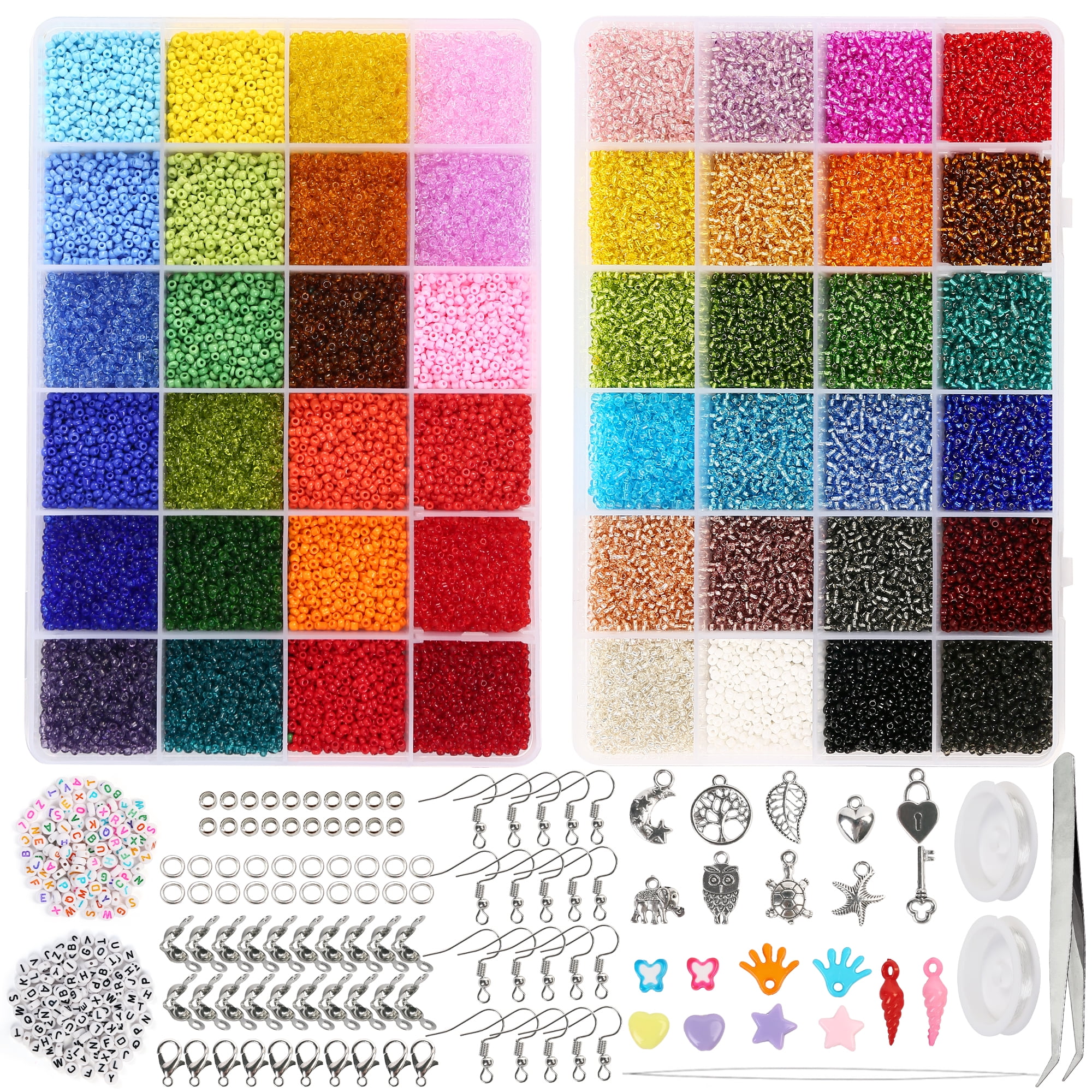 LotFancy 40000Pcs 2mm Glass Seed Beads for Jewelry Making Kit, Multi-Color