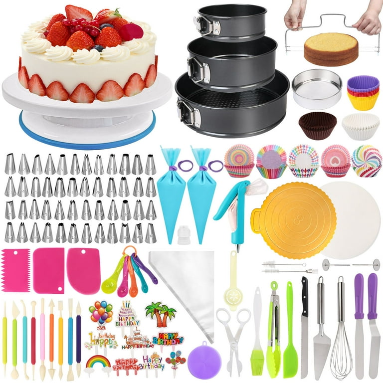 Pastry Tek Cake Decorating Kit, Reusable Baking Supplies Set - 1 Spinning  Cake Stand, 4 Silicone Piping Bags, Plastic Cake Turntable With Pastry  Bags