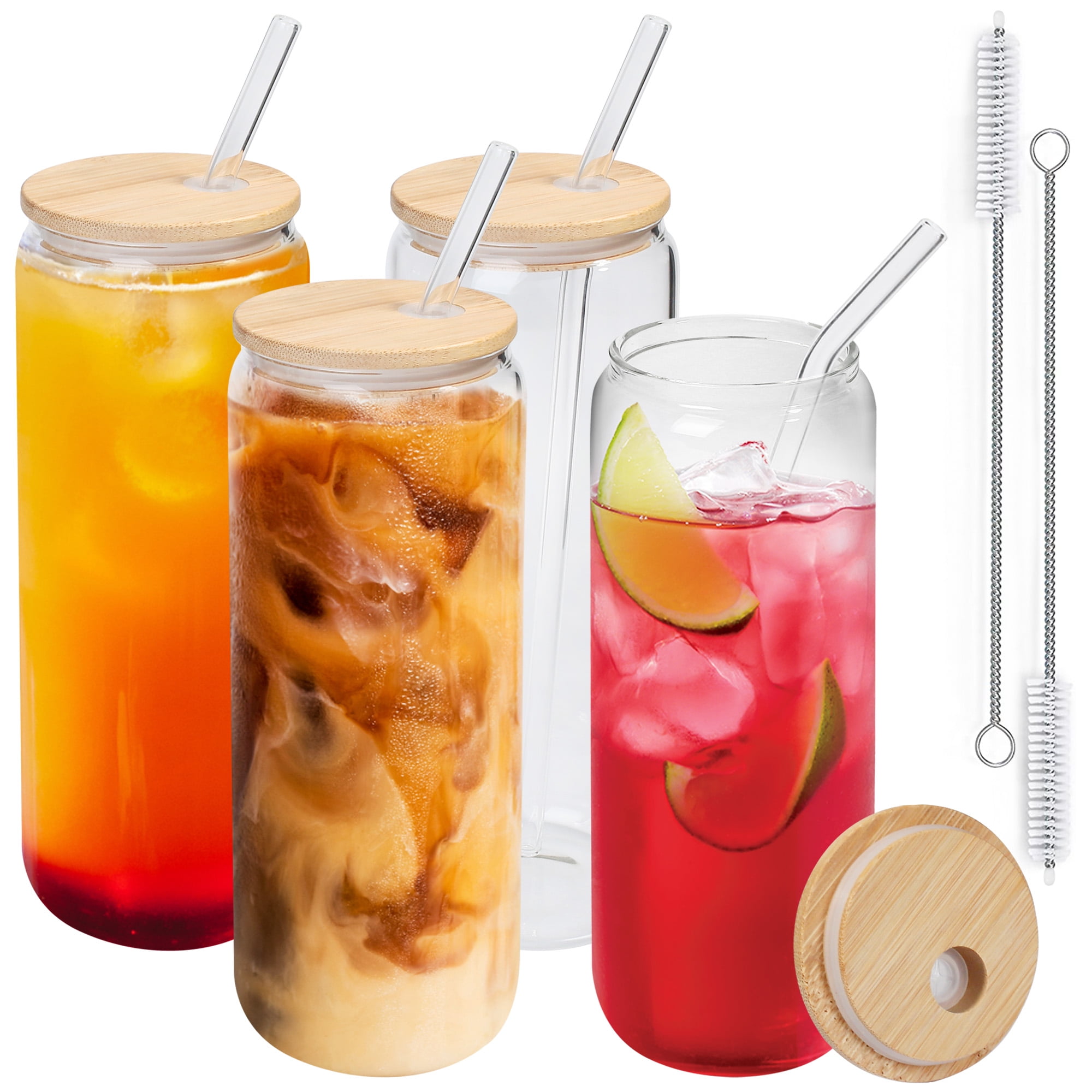[ 8pcs Set ] Drinking Beer Glasses with Bamboo Lids and Glass Straw - 16oz  Can Shaped Glass Cups, Ic…See more [ 8pcs Set ] Drinking Beer Glasses with