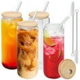 LotFancy Reusable Kitchen Drinkware, 4Pcs 25oz Glass Cups with Bamboo