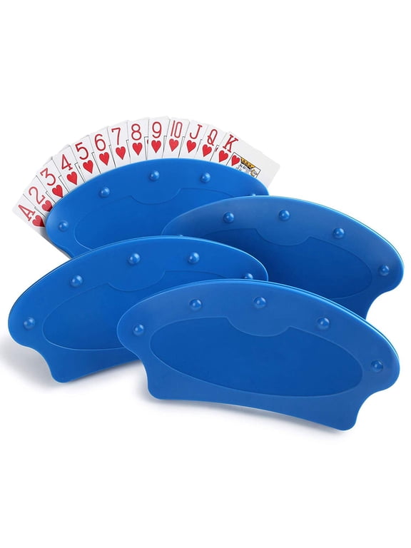4Pcs Playing Card Holder for Kids Seniors, Plastic, Blue