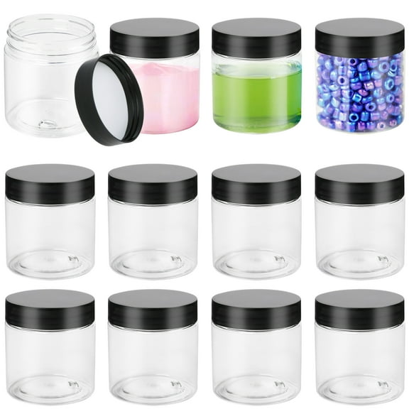 LotFancy 4oz Plastic Jars with Lids, 12 Pack Small Clear Containers for Craft DIY Cream Slime Candy