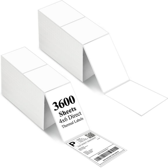 LotFancy 4x6 Thermal Labels Fanfold, White 4000 Shipping Labels, 2 Stacks, Perforated