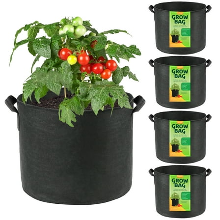 LotFancy 5 Gallon Grow Bags, Heavy Duty Thickened Aeration Felt Fabric Pots with Handles, 5 Pack