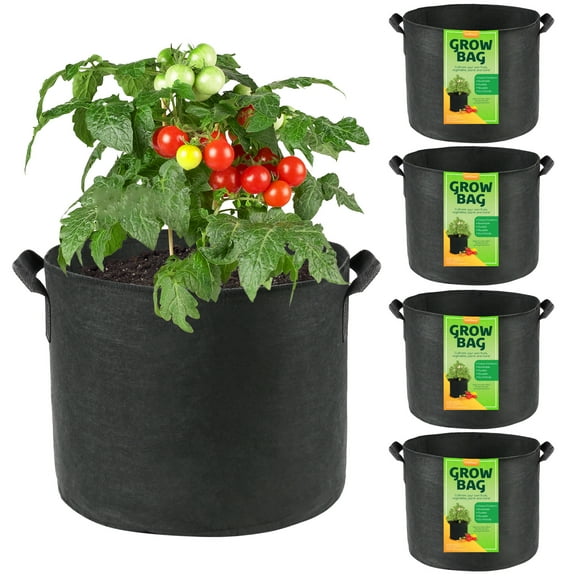 LotFancy 5 Gallon Grow Bags, Heavy Duty Thickened Aeration Felt Fabric Pots with Handles, 5 Pack