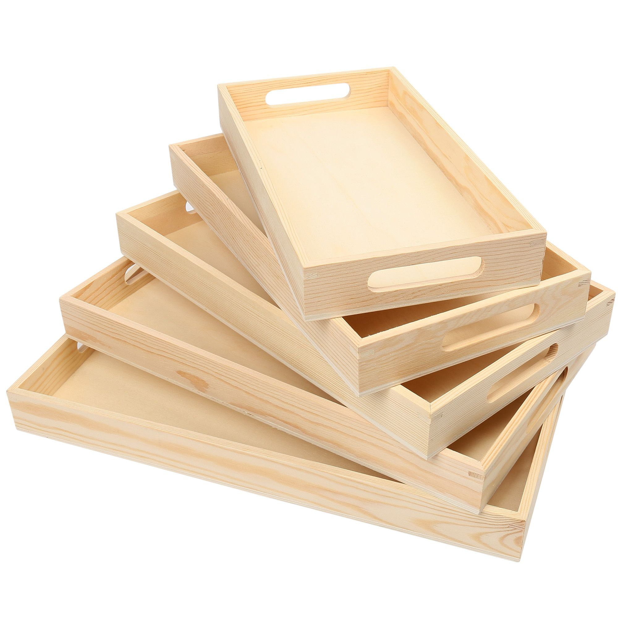 Paintable Wooden Trays W/Handles 5/Pkg-6.625X13To 10.25X16.125