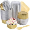 thumbnail image 1 of LotFancy 50 Aluminum Foil Baking Cups with Lids, Oven Safe Cupcake Liners, Mini Cake Pans, 5oz, Gold, 1 of 7
