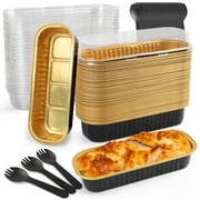 LotFancy 50 Aluminum Foil Mini Loaf Pans with Lids and Spoons,6.8oz Baking Cups Muffin Tins, Black