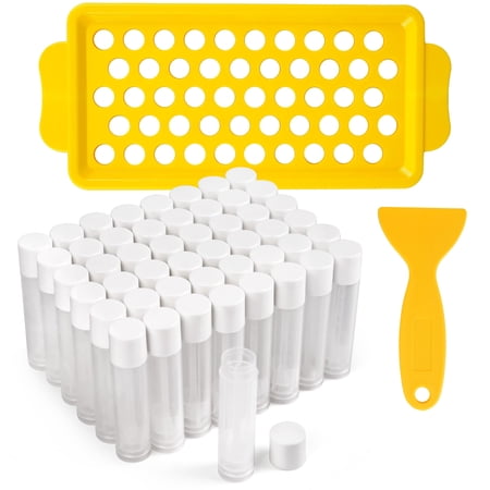 LotFancy Lip Balm Tubes Empty with Filling Kit, 50Pc 5.5ml Clear Lip Balm Containers with White Caps