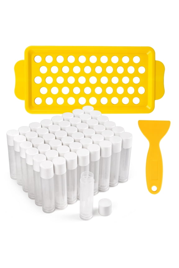 Lip Balm Tubes Empty with Filling Kit, 50Pc 5.5ml Clear Lip Balm Containers with White Caps