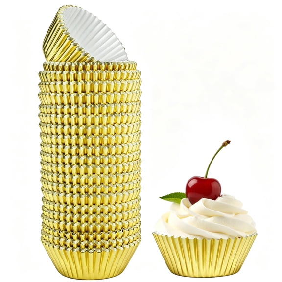 LotFancy 500Pcs Gold Foil Cupcake Liners, Standard Muffin Baking Cups, Greaseproof Cupcake Wrappers