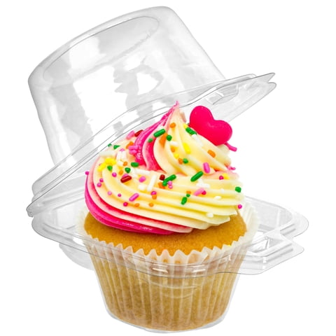 LotFancy 50Pcs Plastic Clear Individual Cupcake Containers, Cupcake Holders with Lid, Standard Size