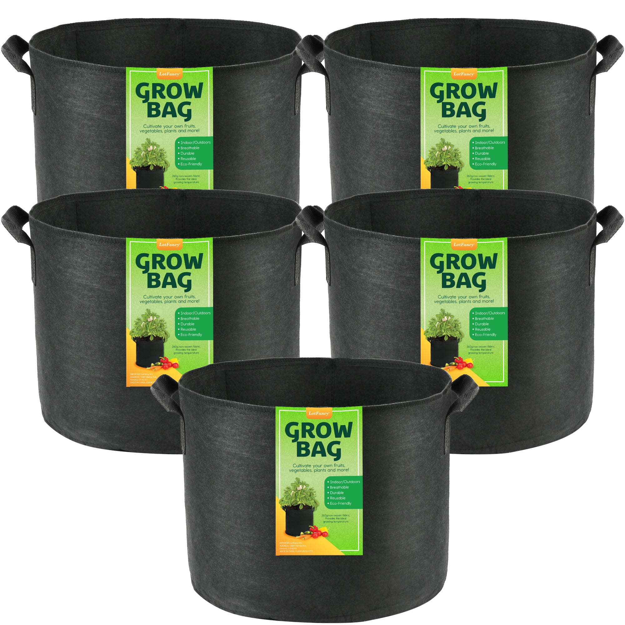 LotFancy 5Pack 10 Gallon Grow Bags, Nonwoven Plant Fabric Pots,Garden  Vegetable Planter Container