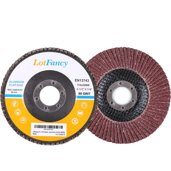 LotFancy  60 Grit Flap Discs, 10Pcs 4.5” x 7/8” Sanding Grinding Wheels, 4.5 x 7/8 inches, Type#27