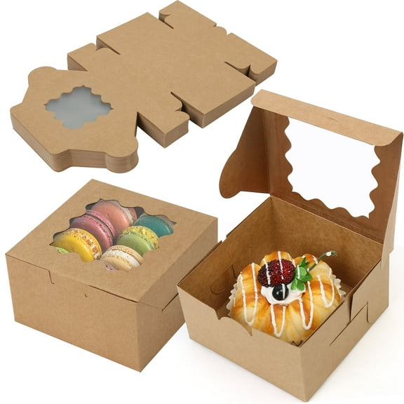 LotFancy 60 Pcs Bakery Boxes with Window, 4x4x2.3 in Cookie Boxes, Mini Treat Boxes for Desserts