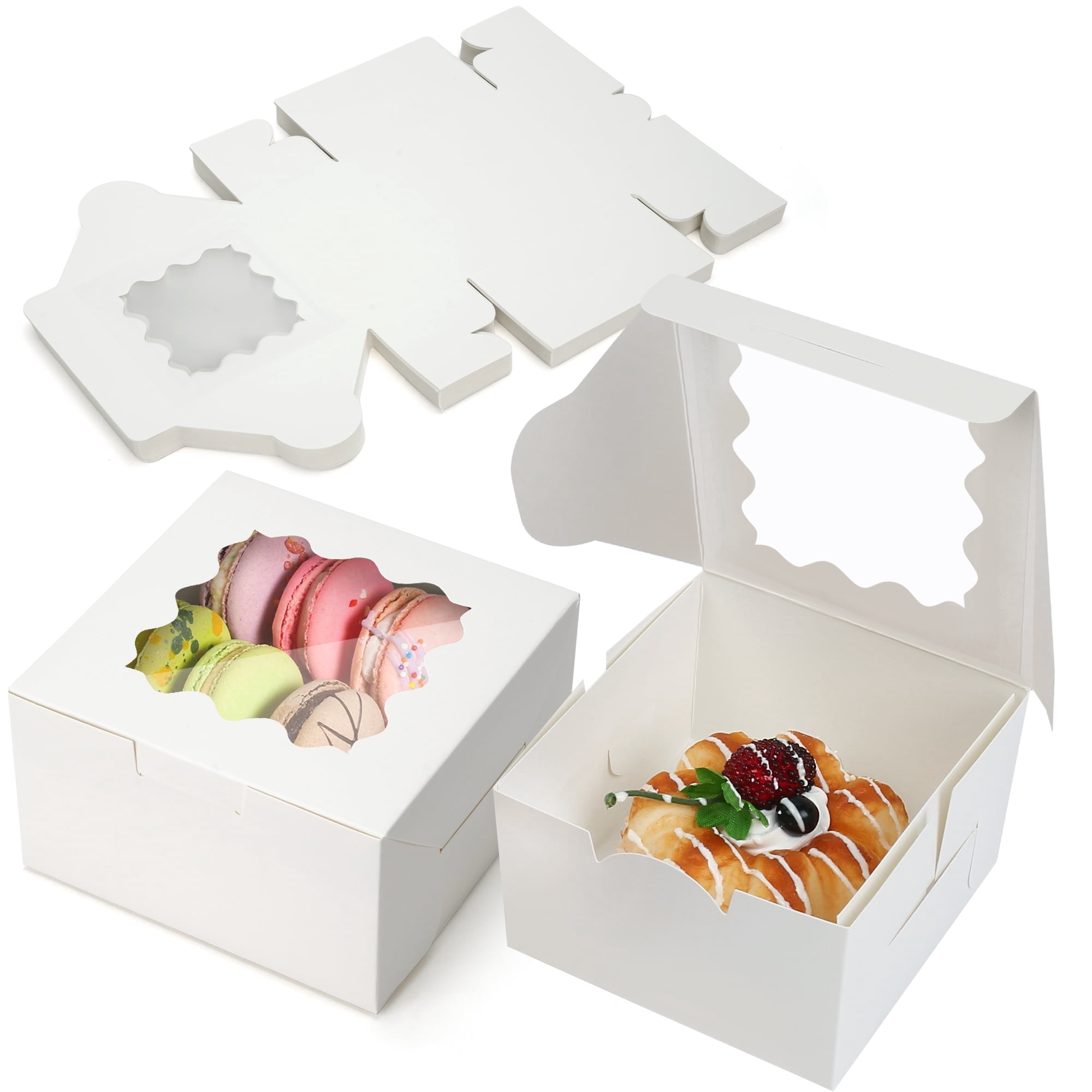 LotFancy 60 Pcs Kraft Cake Boxes Bulk, White with Window, 4x4x2.5