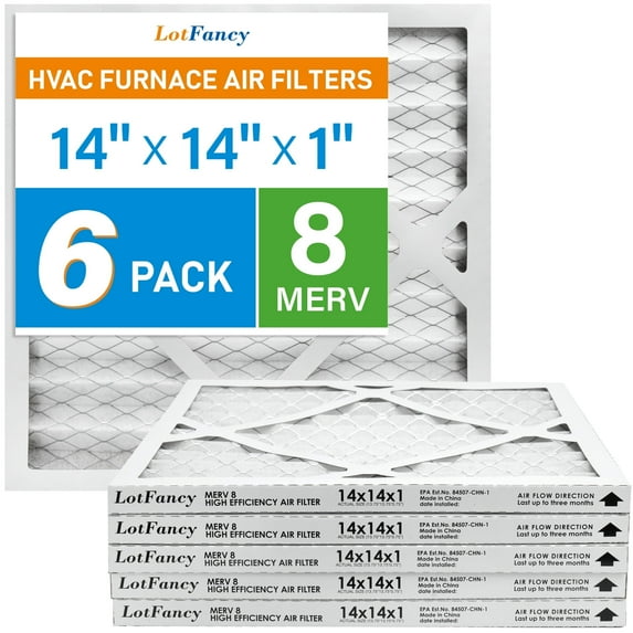 LotFancy 14x14x1 Air Filters, 6 Pack, MERV 8 Pleated HVAC AC Furnace Filters