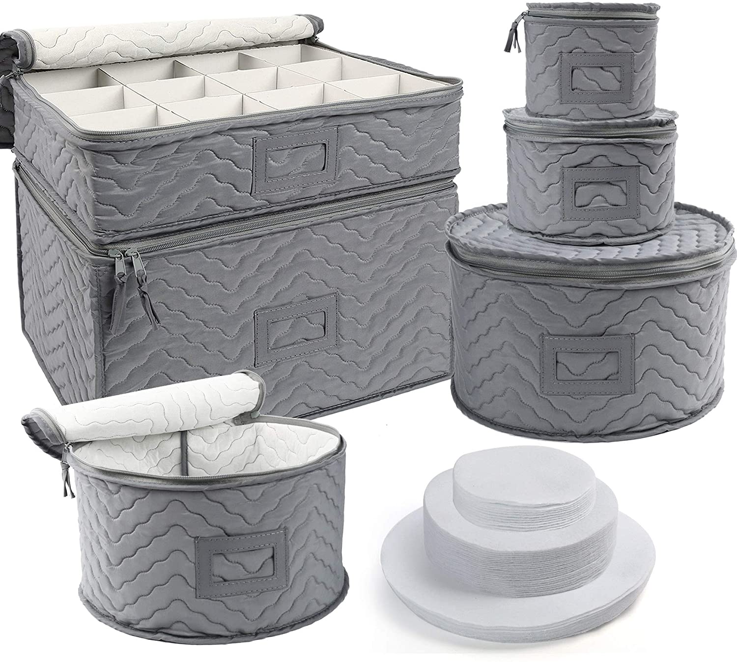 Fine China Storage Set of 4 Quilted Cases for Dinnerware Storage