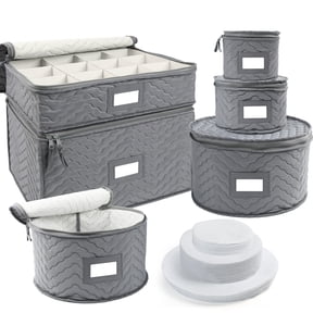 LotFancy 6Pcs China Storage Containers for Chinaware, Stemware, Dinnerware, Gray