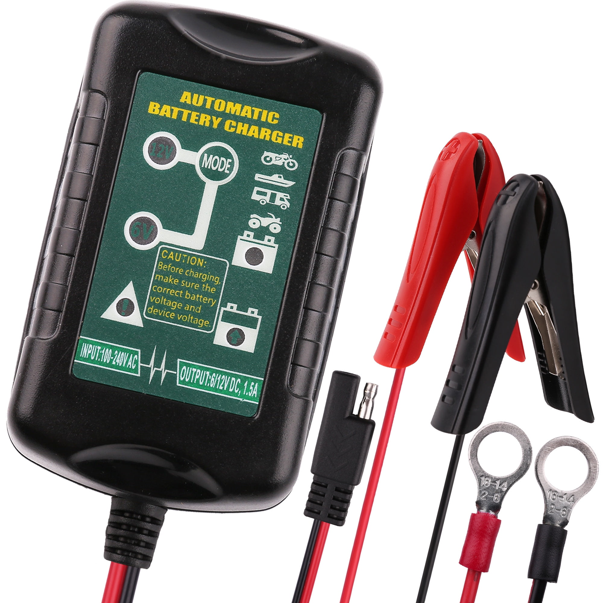 LotFancy 6V 12V 1.5A Trickle Battery Charger, Universal Power Battery Maintainer