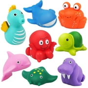LotFancy 8Pcs Bath Toys for Toddler Infant, No Hole Mold Free Sea Animal Baby Bath Tub Toys