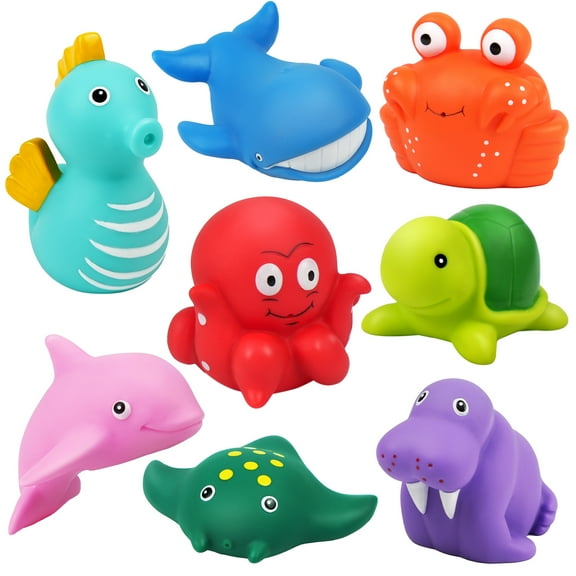 LotFancy 8Pcs Bath Toys for Toddler Infant, No Hole Mold Free Sea Animal Baby Bath Tub Toys