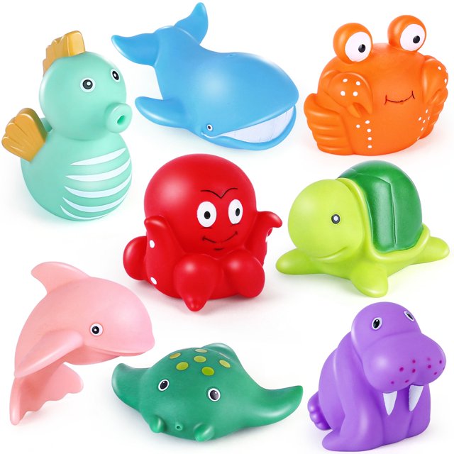 LotFancy 8Pcs Bath Toys for Toddler Infant, No Hole Mold Free Sea